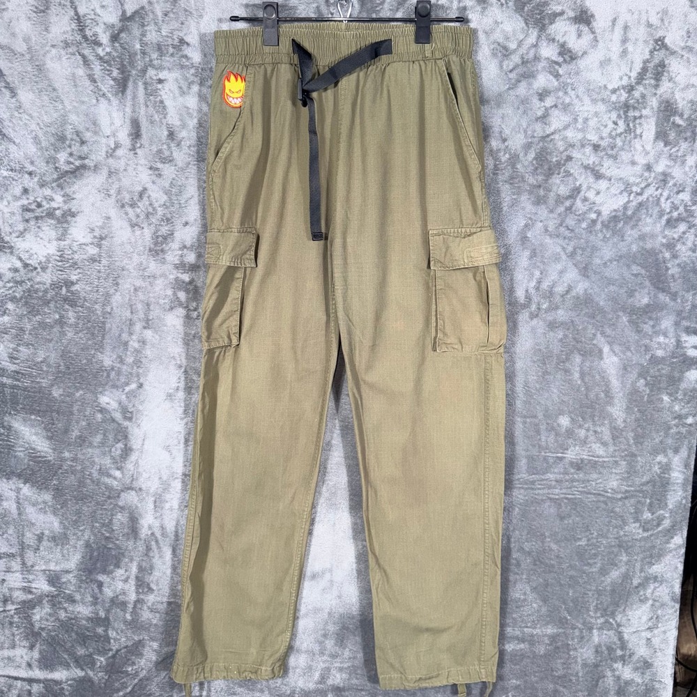 Spitfire Mens Cargo Pants Size M Olive Green Bighead Logo Skate Belted Cotton‎